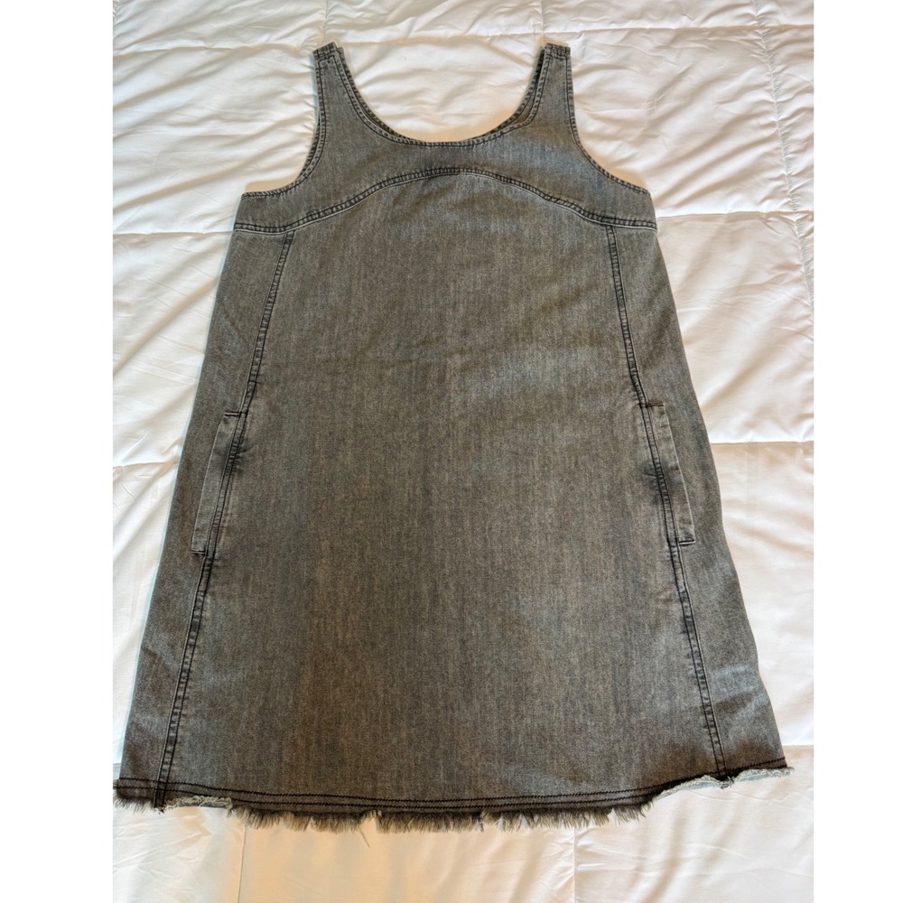 Natural Life Denim Jumper Dress Women M Gray Excellent Frayed Hem Boho Mini